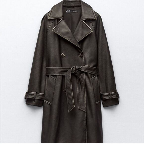Zara distressed faux leather trench Size M - Picture 2 of 8